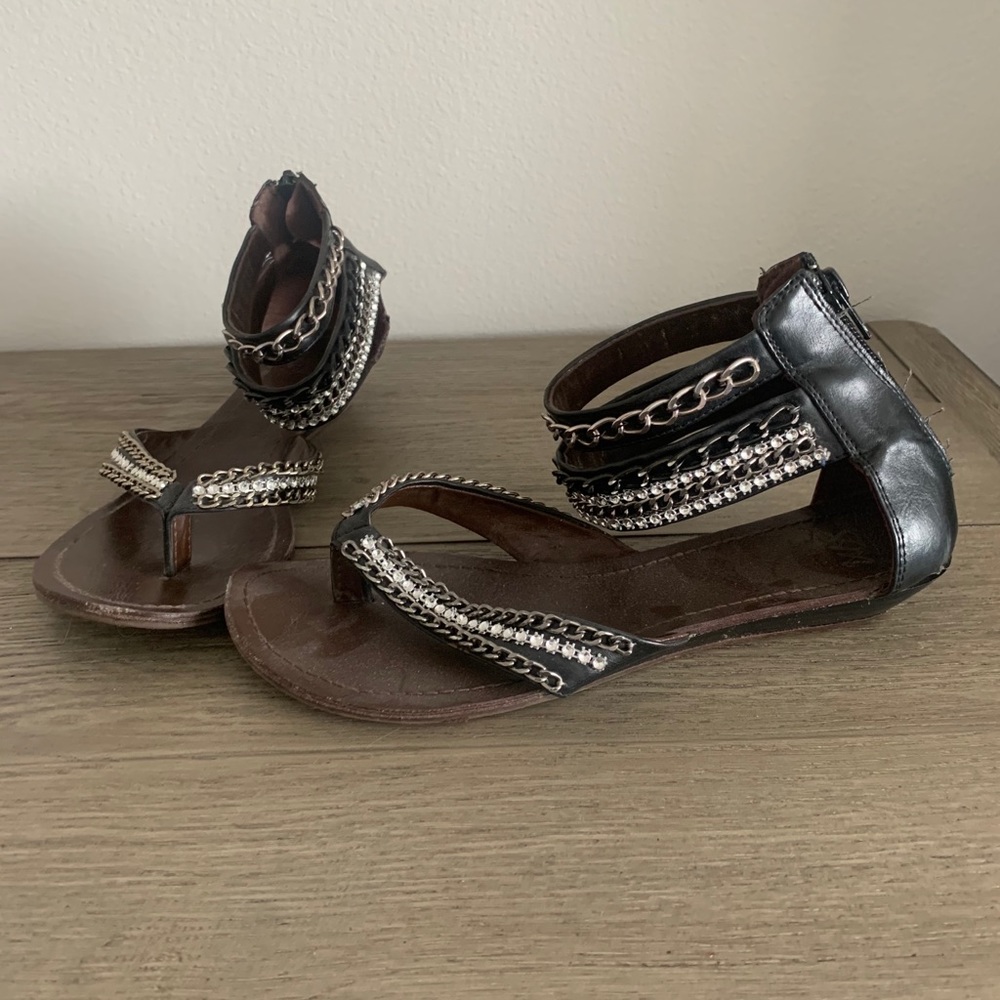 Gladiator rhinestone chain sandals flip flop